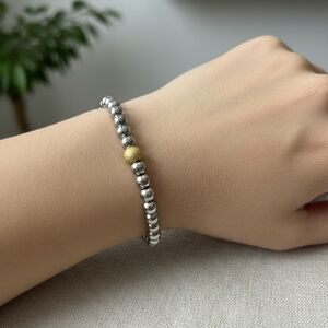 Elegant Stainless Steel Silver and Gold Beaded Bracelet
